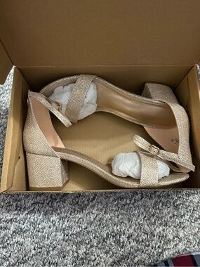 Women's Glitter Block Heel Sandals - Rose Gold